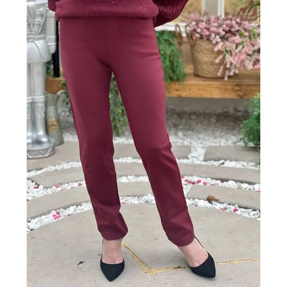 Kim Gravel 6 Tall High Rise Burgundy Pull On Straight Leg Stretch Pants Pockets - Picture 8 of 11